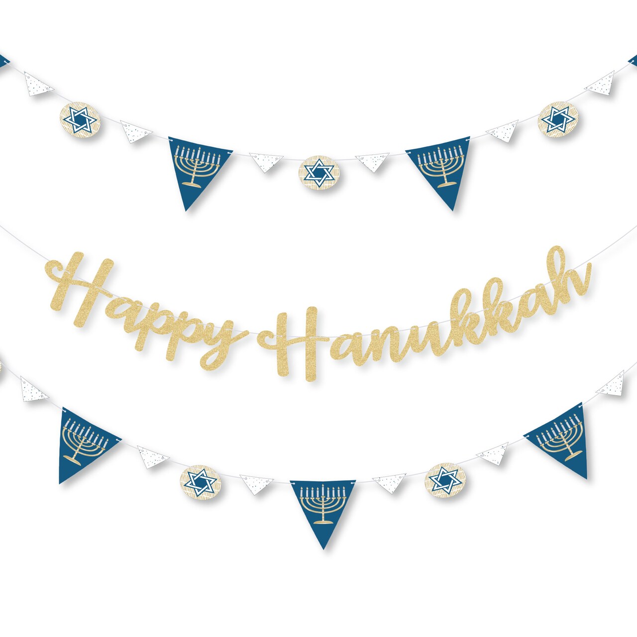 Big Dot of Happiness Happy Hanukkah - Chanukah Letter Banner Decoration - 36 Banner Cutouts & No-Mess Real Gold Glitter Happy Hanukkah Banner Letters